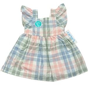 Carters Baby Girl 3-6m Plaid Flutter Sleeve Smocked Dress Family Matching